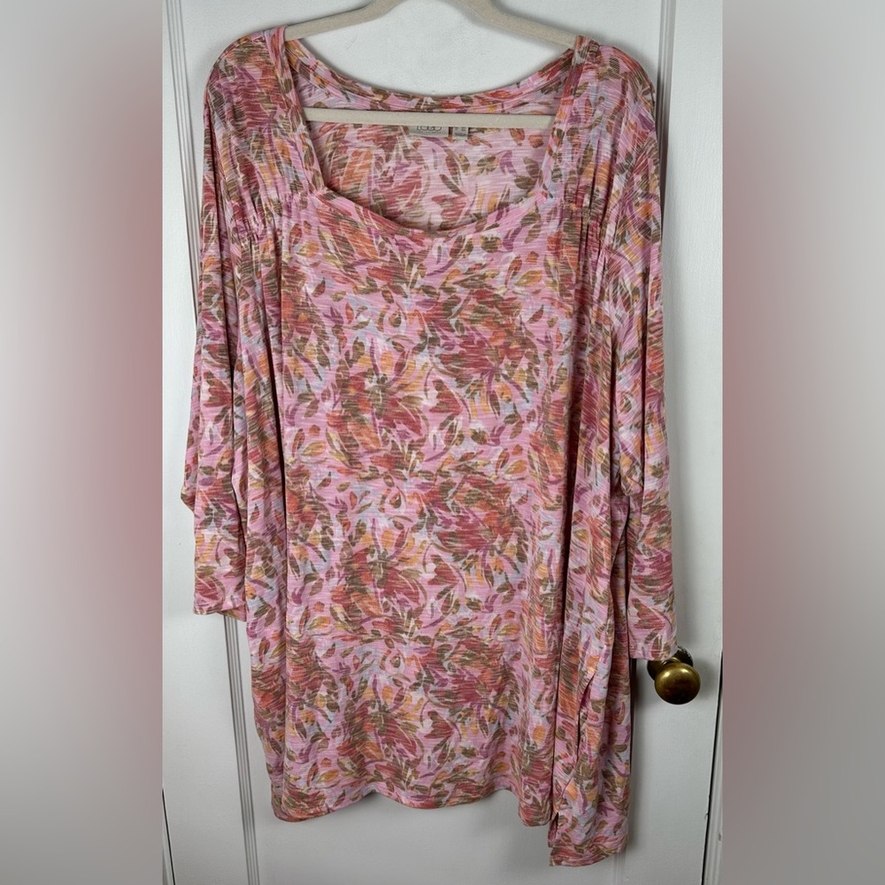 LOGO by Lori Goldstein Pink Floral-Print 3/4 Sleeve Top